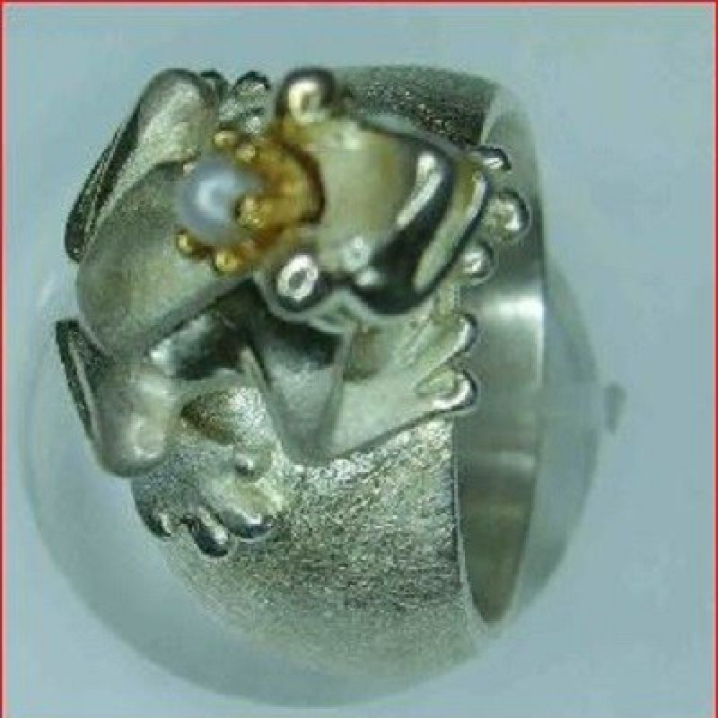 Drachenfels Schmuck - D GFR 11-1 AG
Froschkönig Silber
Kleiner Ring unten 12 mm breit 
Frosch Silber mit Krone und Perle - Juwelier Charming - Schwetzingen- Bild 1
