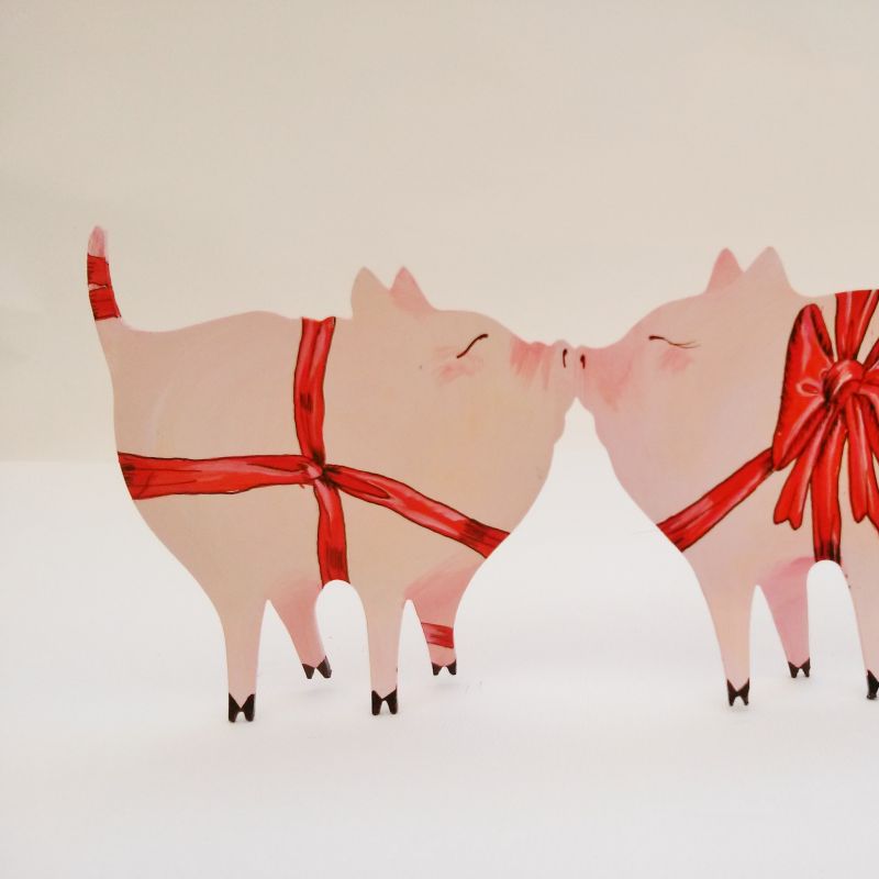 Wahres Glück! Küssende Glücksschweinchen,
 Arylbemalung auf Stahlblech von sim1 - Sim1 Atelier - Stuttgart- Bild 7