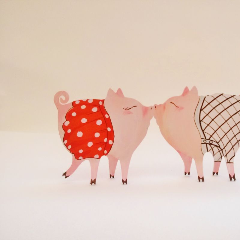 Wahres Glück! Küssende Glücksschweinchen,
 Arylbemalung auf Stahlblech von sim1 - Sim1 Atelier - Stuttgart- Bild 3