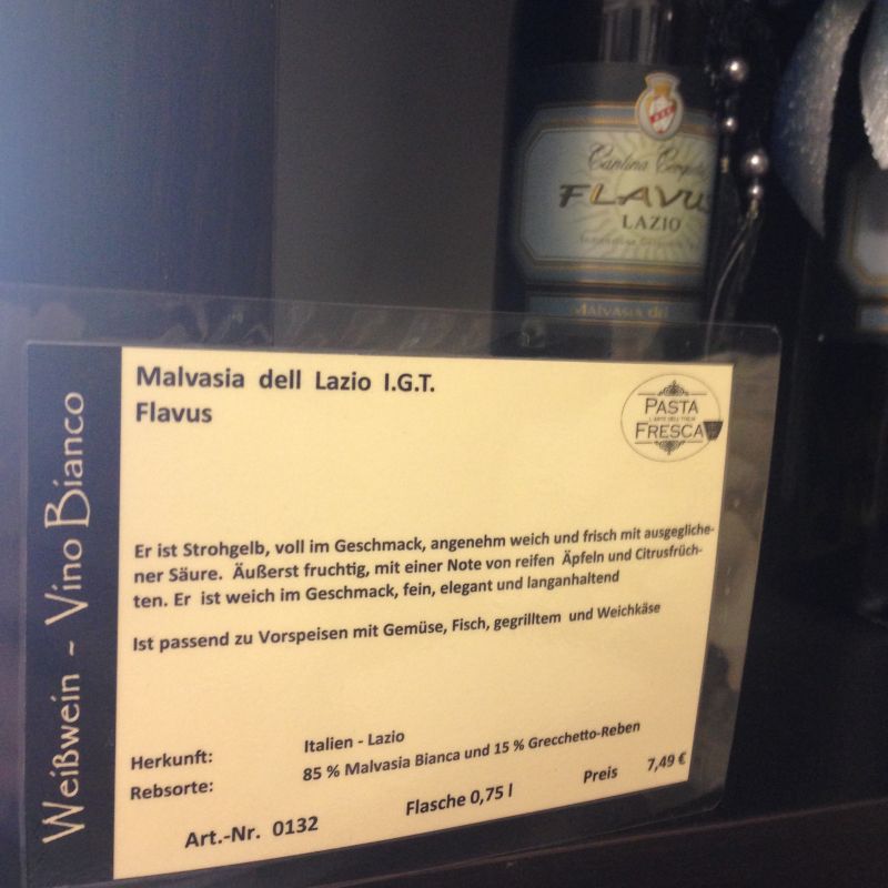 Malvasia dell Lazio I.G.T.  Flavus - Wein aus Lazio - Wei aus Italien - Pasta Fresca & Co Feinkost - Kirchheim unter Teck- Bild 2