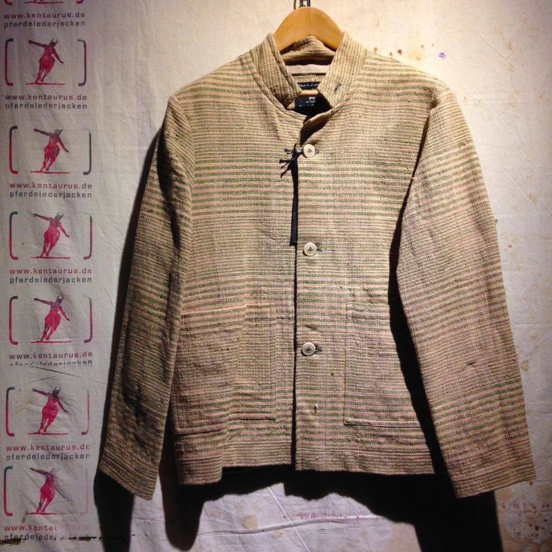 Nigel Cabourn SS2014: Tunic Jacket green stripe, handgewebte, indische Khadi Baumwolle, EUR 540,- - Kentaurus Pferdelederjacken - Köln- Bild 1