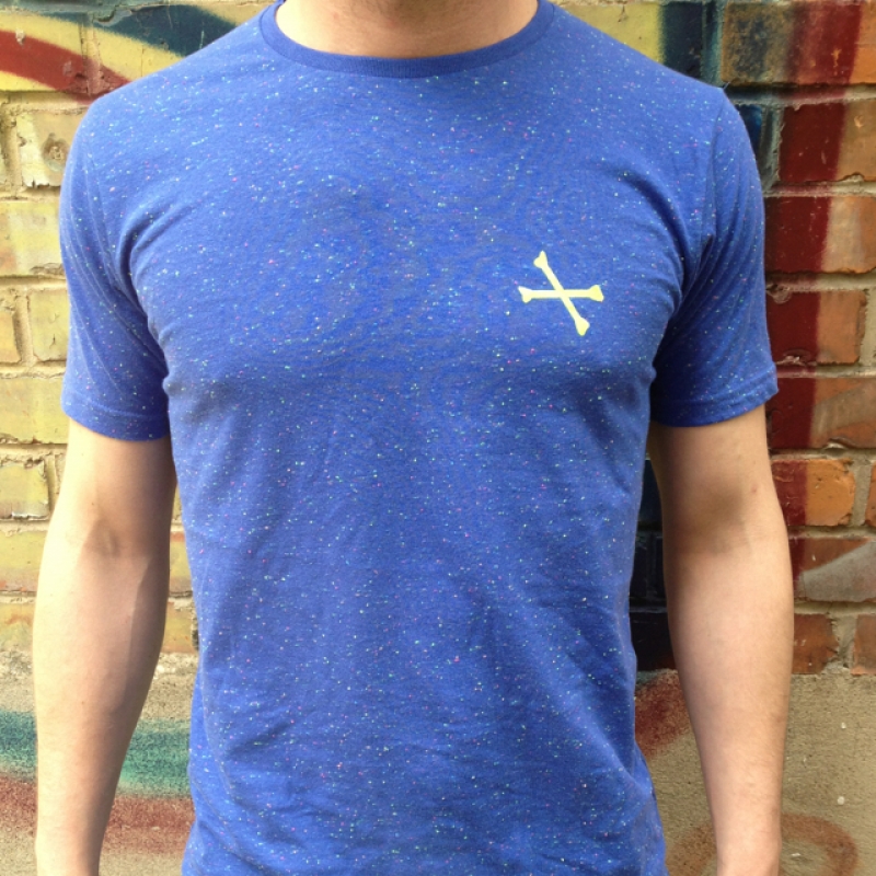 gagamu T-Shirt für Männer in blau mit farbigen Einschüssen und beidseitigem Print in neongelb. Größe S - XL. 35€. - gagamu Shop - Stuttgart- Bild 2