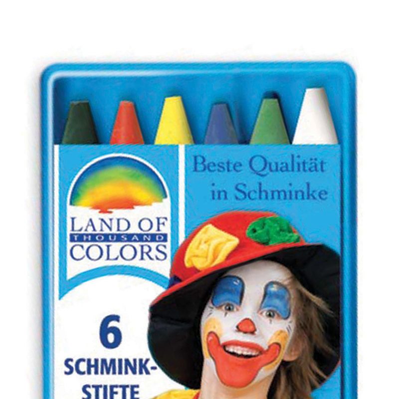 6-schminkstifte-grundfarben<br>
weiß,grün,blau,gelb,rot und schwarz
<br>
Home/Accessoires/Schminke & Tattos<br>
[http://www.pierros.de/produkt/6-schminkstifte-grundfarben, jetzt auf Pierros.de kaufen]  - Pierros Schminke - Mayen- Bild 1