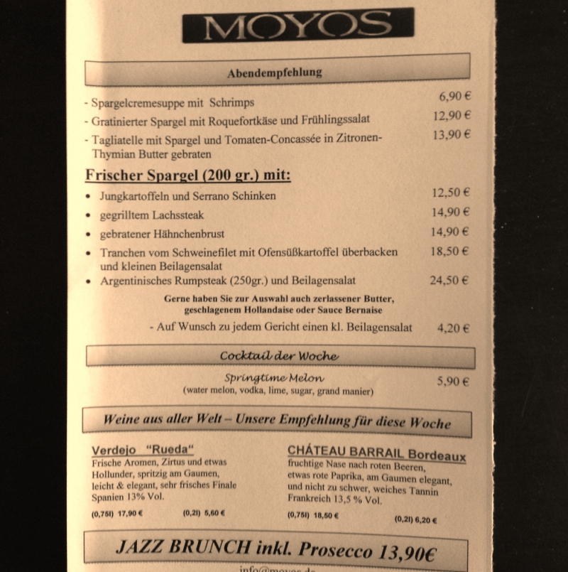 Abends Karte  - Moyos - Köln- Bild 1