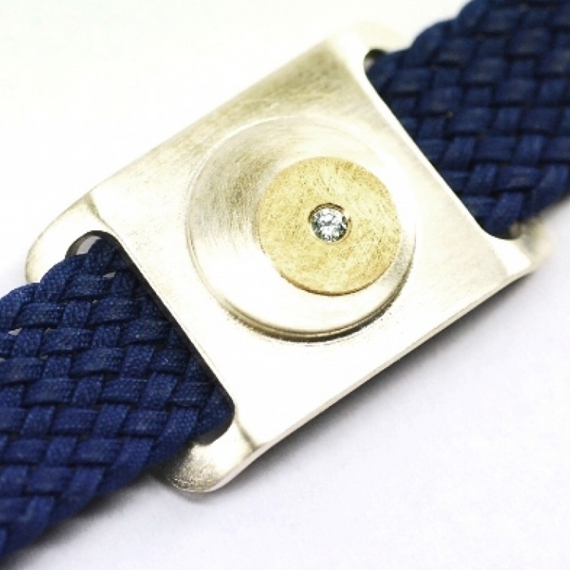 Armband; Nylonband, 925/-Silber, 750/-Gelbgold, 1 Brillant tw/si 0,03ct.  - Marcus Götten Goldschmiedemeister - Köln- Bild 1