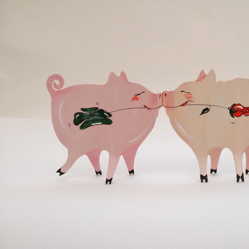 Wahres Glück! Küssende Glücksschweinchen,
 Arylbemalung auf Stahlblech von sim1 - Sim1 Atelier - Stuttgart- Bild 9