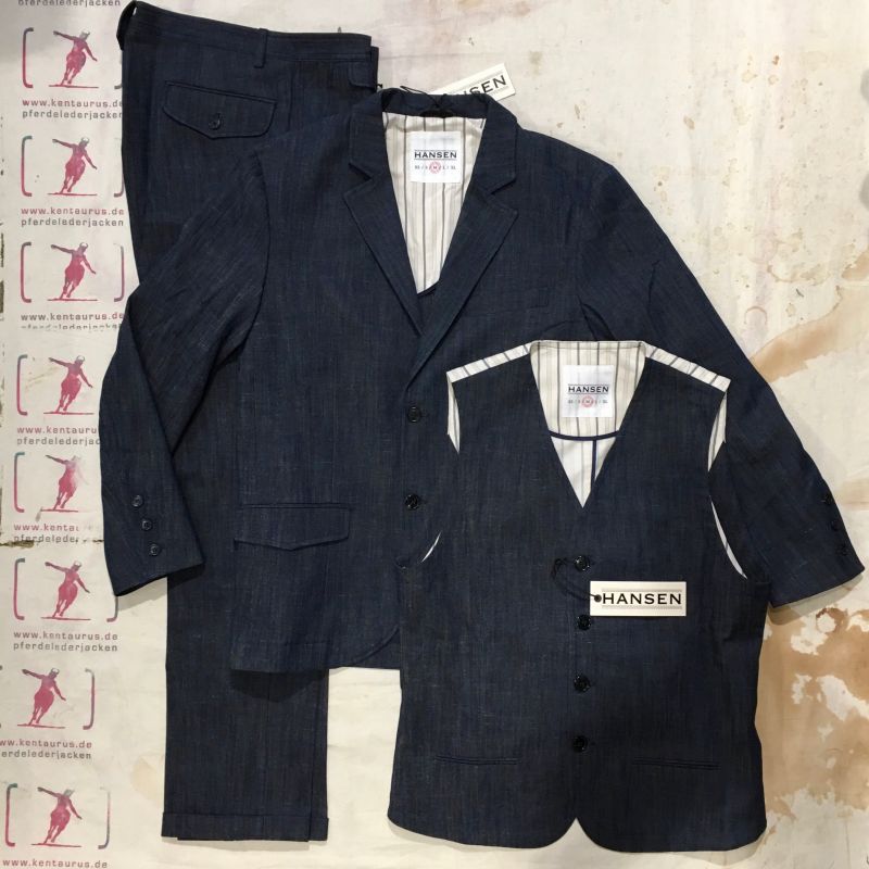 Hansen SS2017: 3 piece suit real indigo cotton/viscose/linen, M - L - XL, EUR 775,- - Kentaurus Pferdelederjacken - Köln