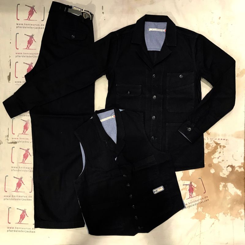 Scartilab SS18: 3 piece 100% cotton black navy work suit, sizes M - XXXL, EUR 806,- - Kentaurus Pferdelederjacken - Köln
