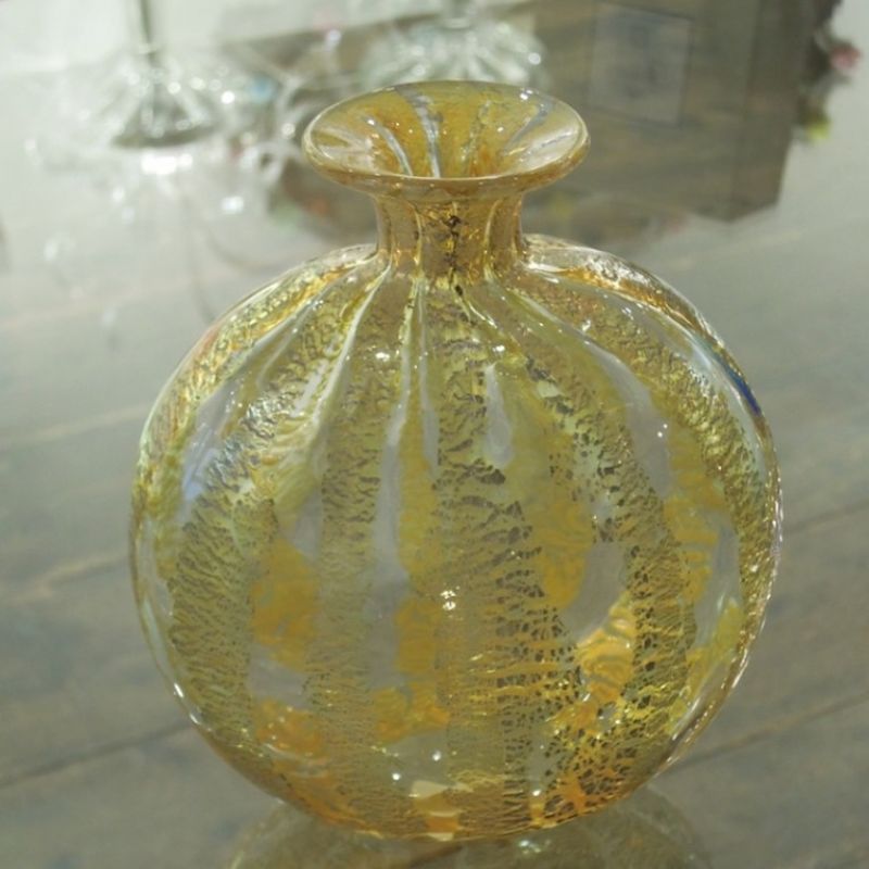 Seguso Viro Decò, Vase aus mundgeblasenem Glas aus Murano. Kristallklar mit Gold, Höhe 17 cm. Preis: € 399,00 - Marcolis Supreme Italian Products - Stuttgart