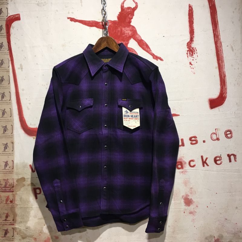 Iron Heart: mehr Jacke als Hemd, das IH-130 purple /black ultra heavy 14. 0z ombré check flannel western shirt, M -XXXL, EUR 320,- - Kentaurus Pferdelederjacken - Köln