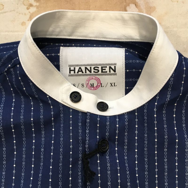 Hansen Ss2016: casual collarless shirt, indigo print, Grössen: M - L - XL, EUR 210,- - Kentaurus Pferdelederjacken - Köln