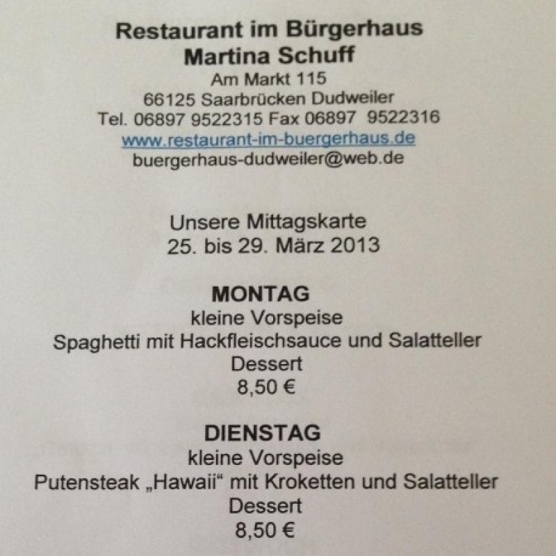 25.03. - 29.03. - Restaurant im Bürgerhaus - Dudweiler