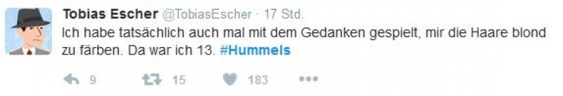 Twitter Screenshot / Tobias Escher / Mats Hummels / https://twitter.com/TobiasEscher/status/811648781687066624?lang=de