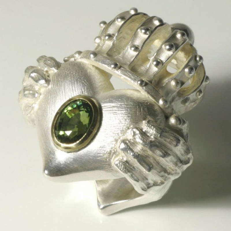 Ring, 925- Silber, 750- Gold, grüner Turmalin - TRIMETALL Schmuck - Design - Objekte - Köln